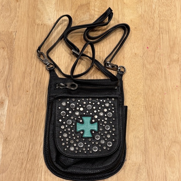 Harley-Davidson Handbags - Harley-Davidson Black Leather with Silver Studs and Turquoise Cross